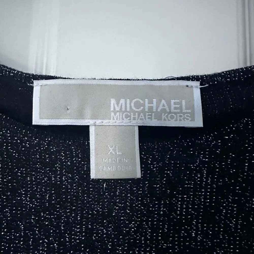 Michael Kors Black Silver Metallic Sparkle Sweater XL